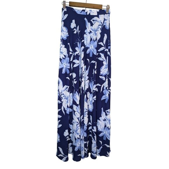 Lulus Floral Maxi Skirt Medium Blue High Rise Coastal Beach Resort Vacation - Picture 1 of 8